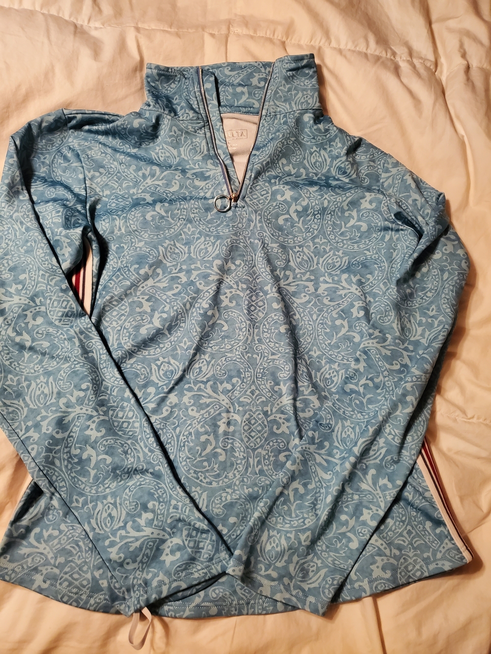 Athleta Light Blue Paisley Zip-Up Pullover